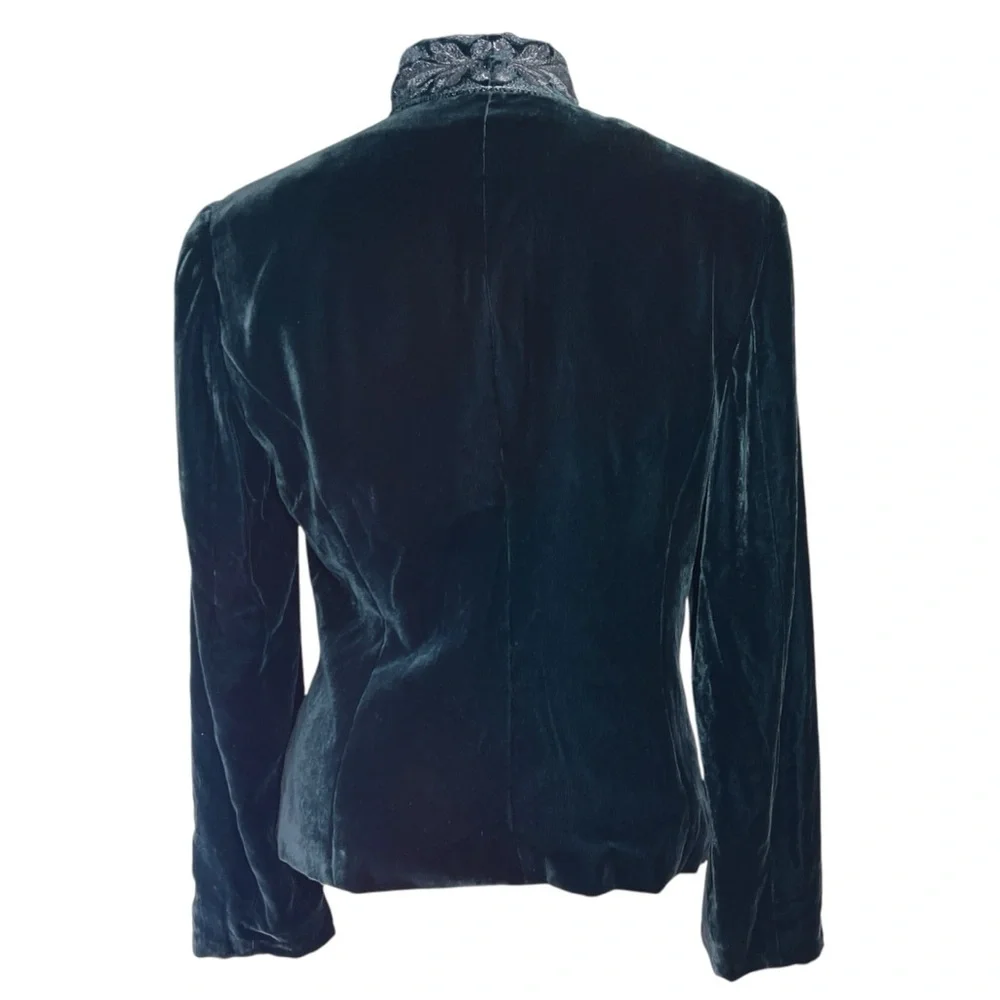 Worth Vintage Teal Silk Blend Embroidered Collar Velvet Jacket Sz 6 Whimsigoth